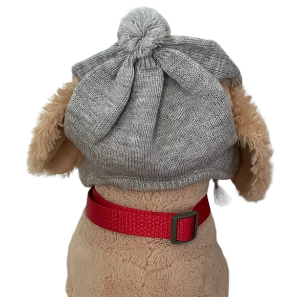 Dog Knit Winter Hat + Red Collar L Gray Red - Picture 6 of 14